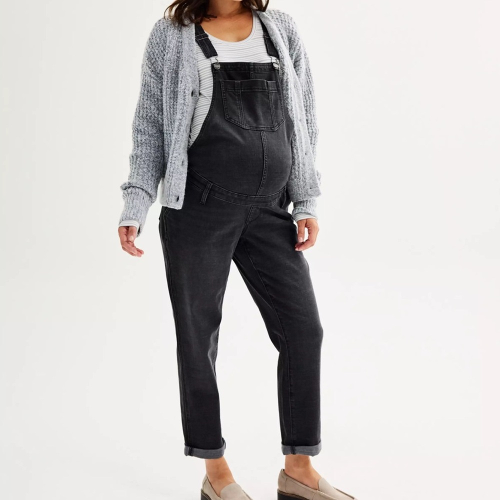 Sonoma Maternity NWT Black Denim Overalls Size XL - Picture 2 of 7